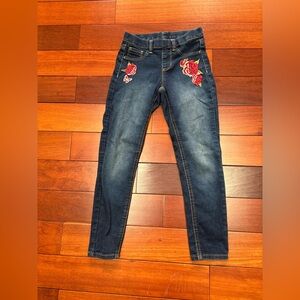 wonder nation Dark Blue Leggings with Pink/Red Rose Embroidery girls size 7/8